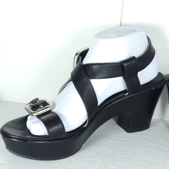 AGL Women’s US 9-9,5 EU40 Black Leather Cross STrap Chunky Platform Sandals - Picture 7 of 16